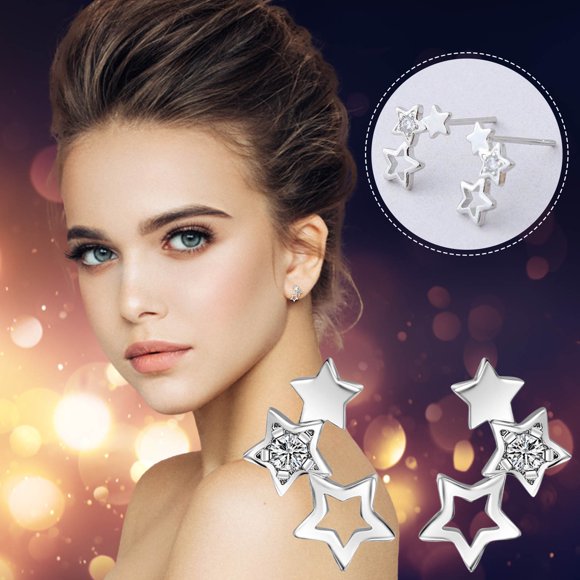 TIMIFIS Earrings Hollow Pentagram Earrings Feminine Earrings Zircon Star Earrings Valentine'S Day Gift