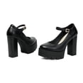 thumbnail image 4 of Women's Platform Chunky High Heels Closed Toe Block Ankle Strap Dress Bridal Party Wedding Shoes Black 7.5, 4 of 6