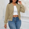 thumbnail image 4 of Women's Casual Full Zip Jacket Comfy Loose Long Sleeve Coat Lightweight Solid Bomber Jacket with Pockets, S, 4 of 5