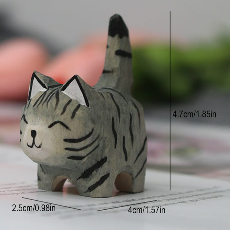 Jlong Lovely Small Carved Cat Figurine, 1.4 DIY Handmade Wood Kitten  Unique Art Carving Work Sculptures for Decoration Collectible Figurines 