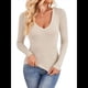 thumbnail image 1 of Camisas de Larga para Mujer, Moda de Otoño, Cuello en V, Básicas, Tops Cortos, Entallados, Y2K, Conjuntos, Ropa Colorante de Avena L, 1 of 10