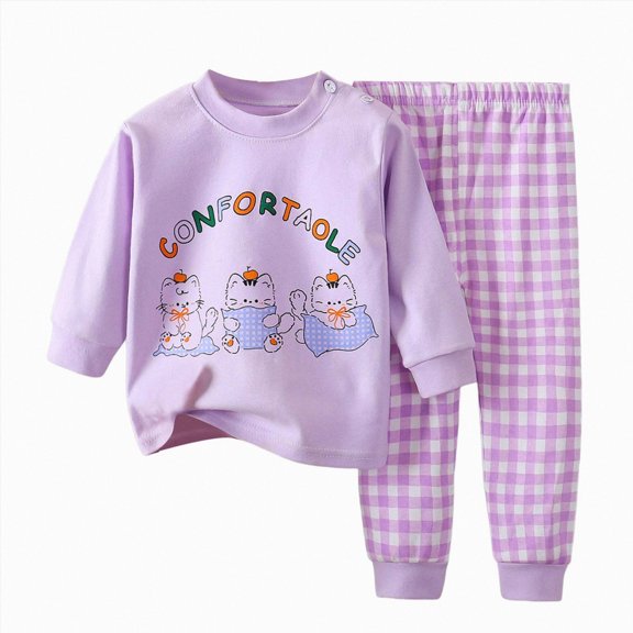 Enyan Toddler Girl Pajamas Little Kid Girls Long Sleeve Crewneck Shirt Pant 2-Piece Pjs Set for Sleepwear Nightwear(4-5 Years)