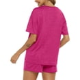 thumbnail image 5 of ZANKLEY Womens 2 Piece Short Sleeve Pajama Set with Pocketed Drawstring Shorts Soft Casual Loungewear for Summer Sleep and Lounge, 5 of 11