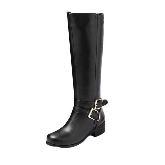 Knight Boots Womens Comfortable Lowheeled Solid Color Long Boots With Belt Buckle High Boots
