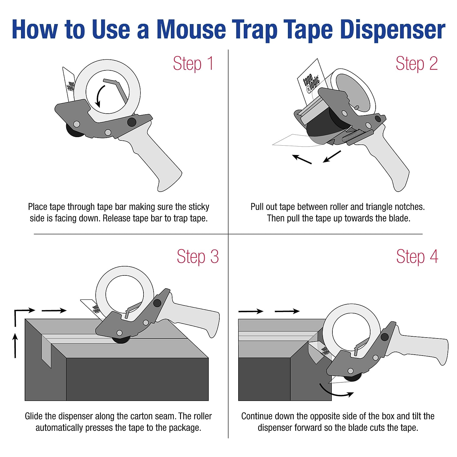 Tape Logic Mouse Trap Carton Sealing Tape Dispenser 2" Red/Black 1/Each TDEC2