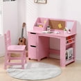 thumbnail image 1 of Yeshouse Escritorio de estudio rosa y juego de sillas, escritorio de aprendizaje para niños - características estantería, tablde anuncios, armarios - perfecto para niños de 3 a 8 años, 1 of 6