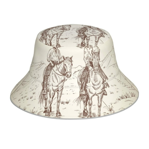 Balery Cowboys Riding Horses In Desert Sun Hats for Men Women Bucket Hat UPF 50  Buckey Hat Boonie Hat Foldable UV Protection Hiking Beach Fishing Summer