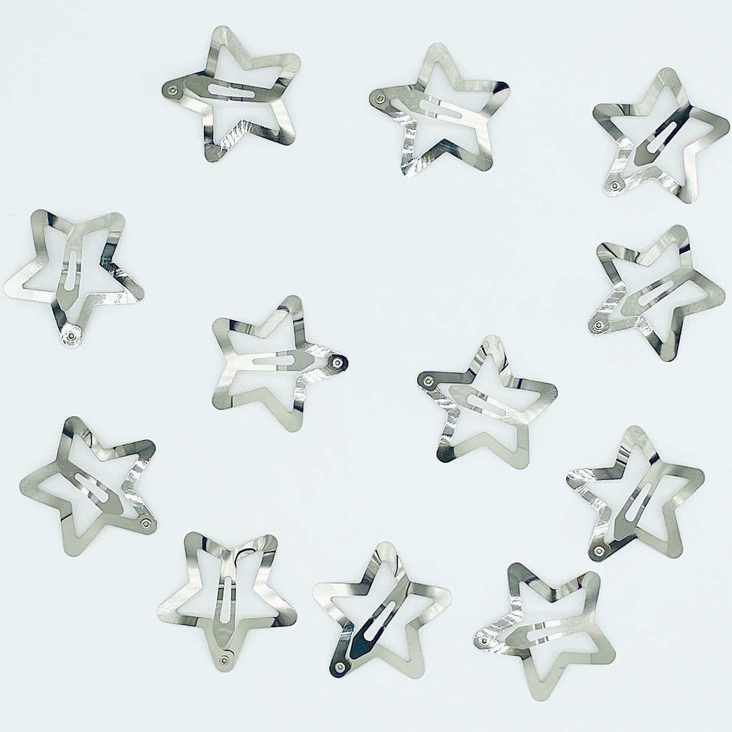 Star Shaped Hair Clip Silver Metal Non Slip Barrettes 12 Pcs for Women/Girls（1.58 Inch）