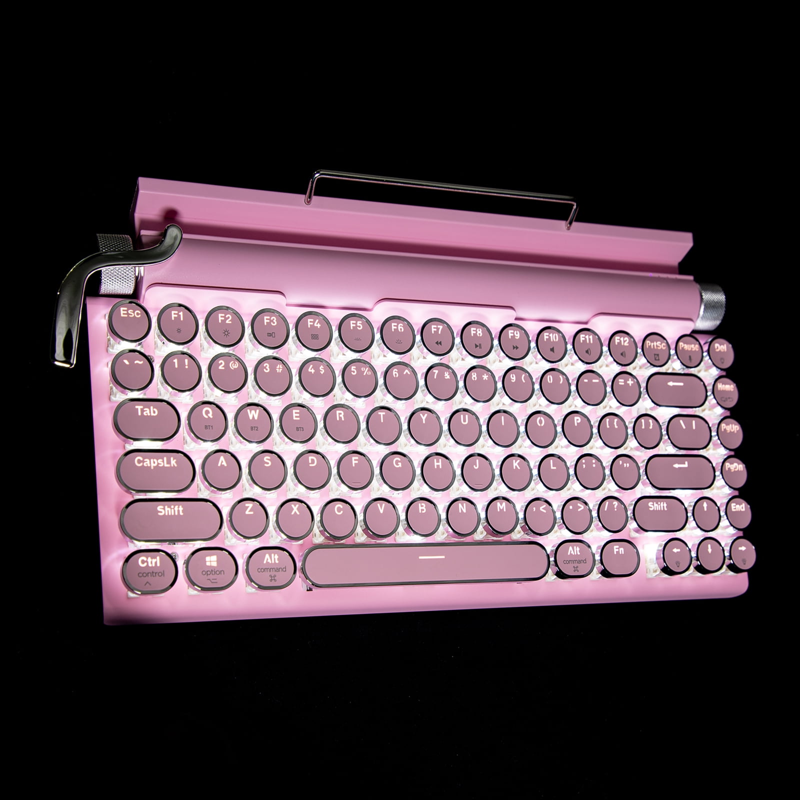 83-Key Retro Mechanical Keyboard,Dot Typewriter Mechanical Wireless Bluetooth Keyboard, For Smart Phone, Tablet Laptop/Desktop, Gaming Mechanical Keyboard with Wired/Bluetooth Mode (Pink)