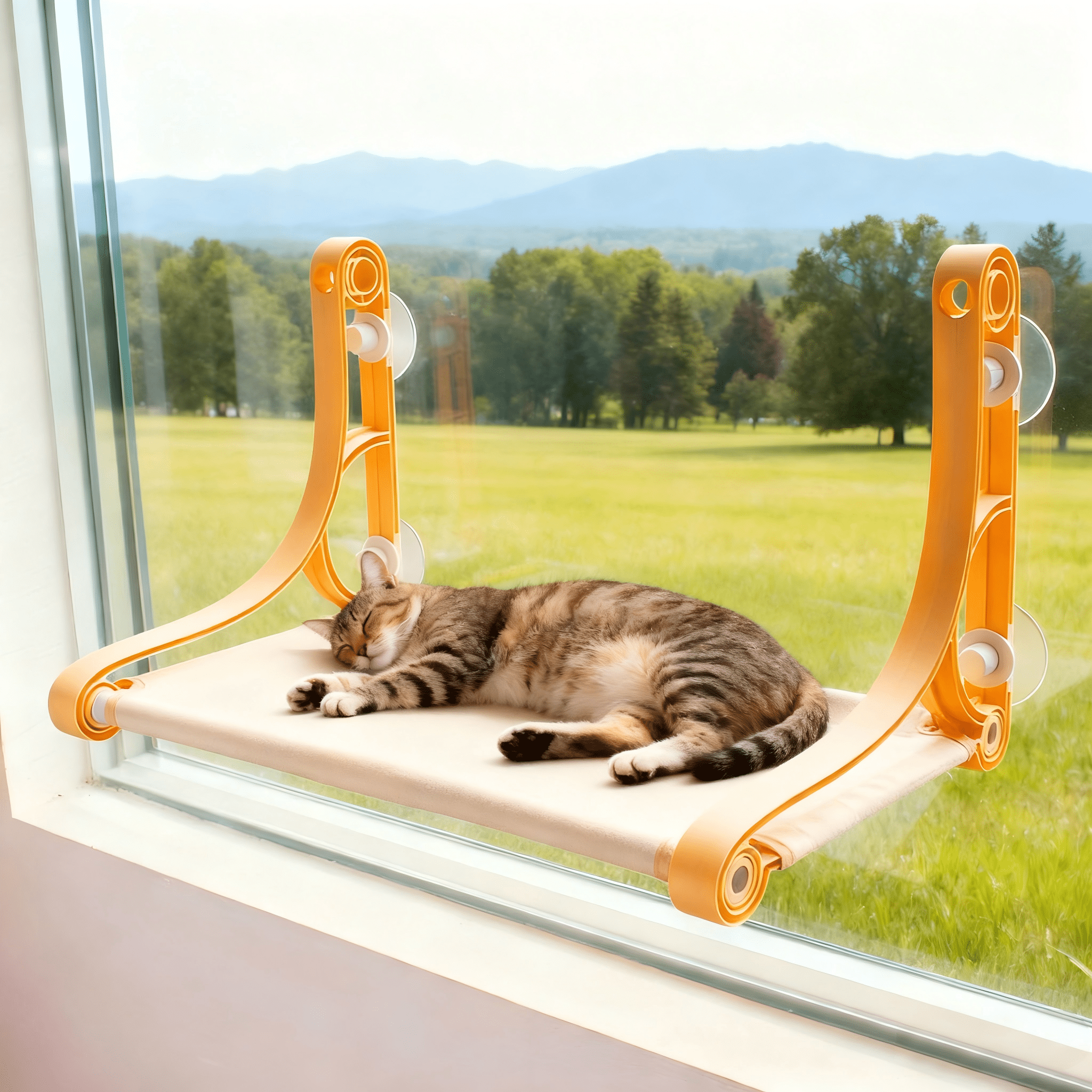 Cat Window Perch, Cozy Hammock with Strong Suction Cups, Holds up to 50 lbs, Yellow