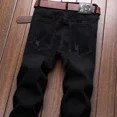 thumbnail image 4 of Pantalones vaqueros góticos para hombre, pantalones vaqueros rotos para hombre, bordados negros, rasgados con agujeros estampados, tendencia de diseñador 2024, lujo Xs, 4 of 5