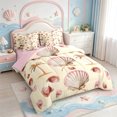 thumbnail image 2 of Manfei Ocean Theme Shell 7-Piece Twin Bedding,Hawaii Holiday Coconut Tree Bedding Comforter Set,Pink Reversible, 2 of 7