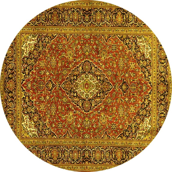 Ahgly Company Machine Washable Indoor Round Persian Yellow Traditional Area Rugs, 7' Round