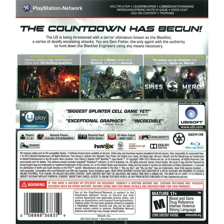 Splinter Cell Blacklist Signature Edition (launch only), Ubisoft,  PlayStation 3, 008888368359 