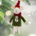 thumbnail image 2 of White Mouse Ornament - Wool Mouse in Green Snowman Sweater Christmas Ornament, 2 of 3