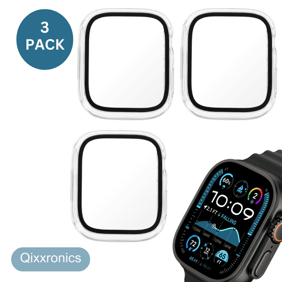 3PACK Qixxronics Clear Case for Apple Watch Series Ultra 2 49mm, Built-in Tempered Glass Screen Protector