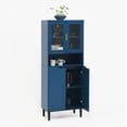 thumbnail image 5 of Tall Storage Cabinet, Storage Cabinet with 2 Glass Display Door & 2 Doors, Pantry Storage Cabinet for Bathroom, Dining Living Room, Blue, 5 of 7