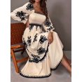 thumbnail image 5 of Women Fall Wedding Guest Dresses Boho Floral Long Sleeve V Neck Flowy Maxi Dress Beach Clothes Color XXL, 5 of 8