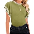 thumbnail image 2 of Short Sleeved Womens Ruffle Tops Crew Neck Lightweight Soft Knit Sweater, 2 of 4
