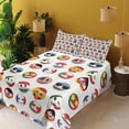 thumbnail image 2 of Ambesonne Emoji Fitted & Top Sheet Set with Sham, Country Flags Cheery Faces, White and Multicolor, 2 of 5