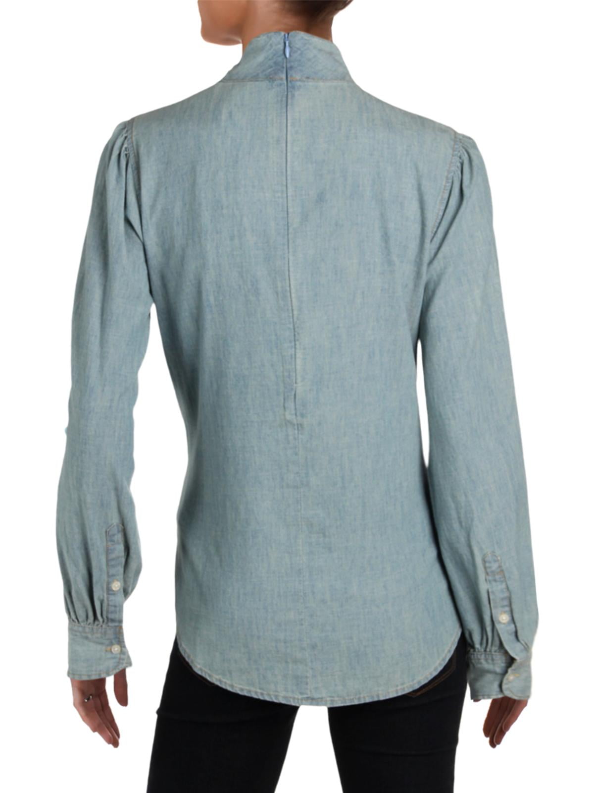 ralph lauren tie neck denim shirt