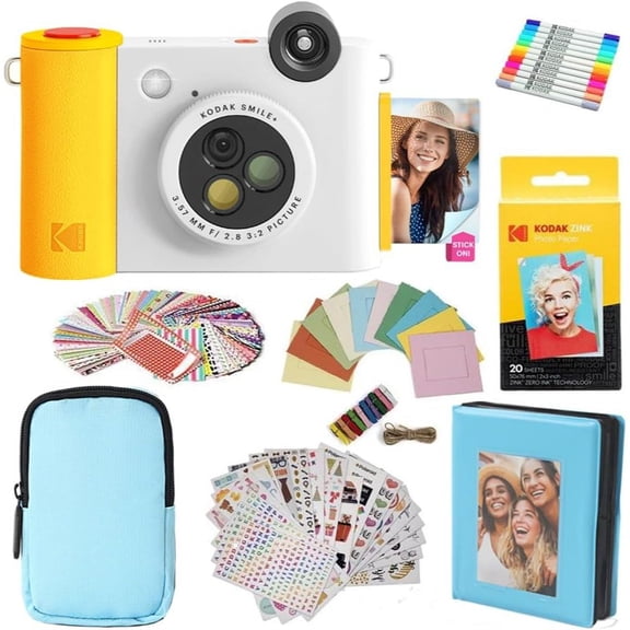 Kodak Smile  2-in-1 Instant Print Camera Gift Bundle w/ Case, Zink 20pk & Accessories (White)