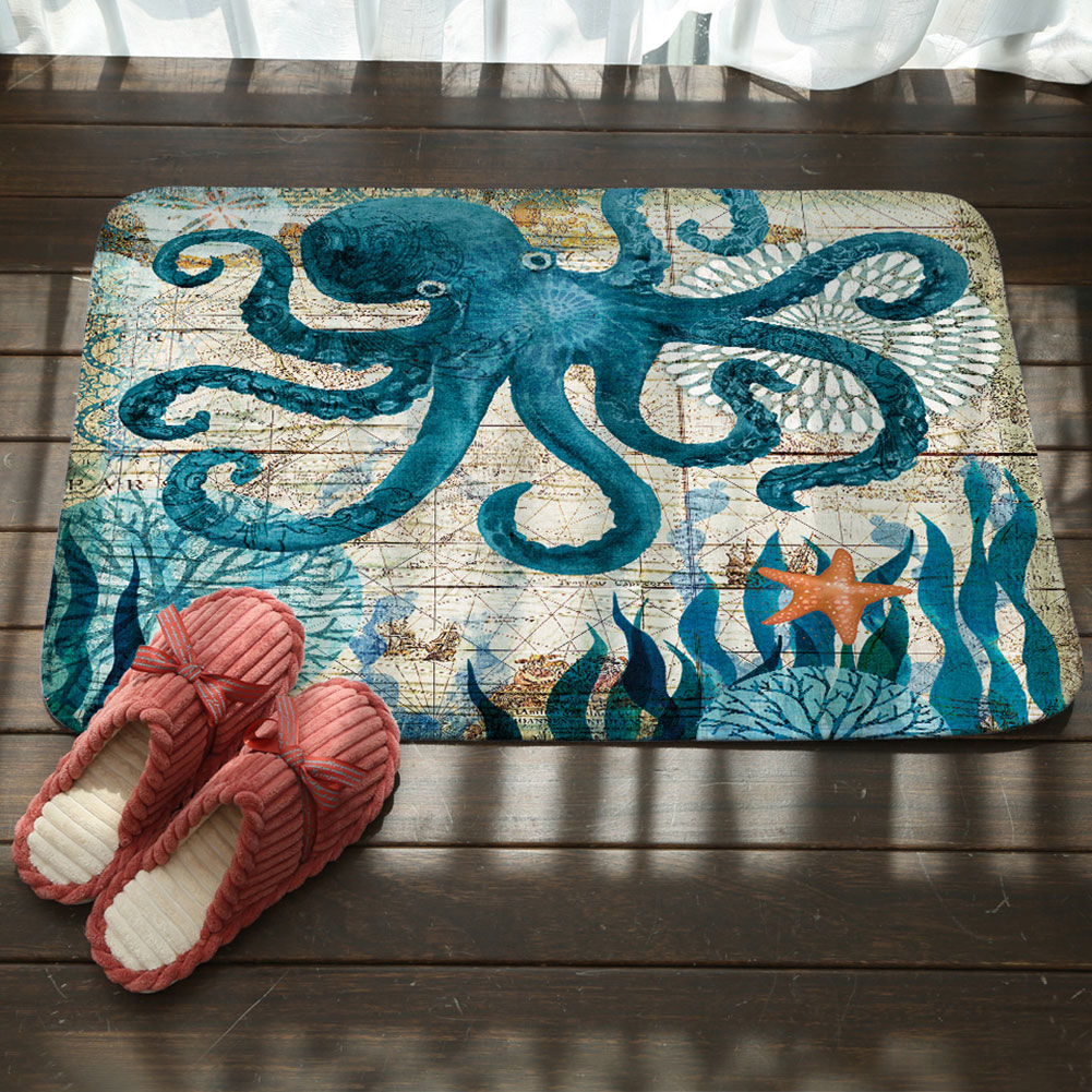 Nautical Bath Mat  Kraken Octopus Bath Rug  Non Slip Bathroom Rug
