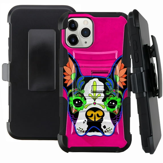 DALUX Hybrid Kickstand Holster Phone Case Compatible with Iphone 12 Pro Max (6.7 in) - Pink Sugar Boston Terrier