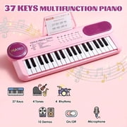 Baby Piano Toys for Kids, 37 Keys Electronic Keyboard with Microphone, Portable Piano for Toddlers, Educational Keyboard Musical Instrument Toys for Girls Boys, Pink