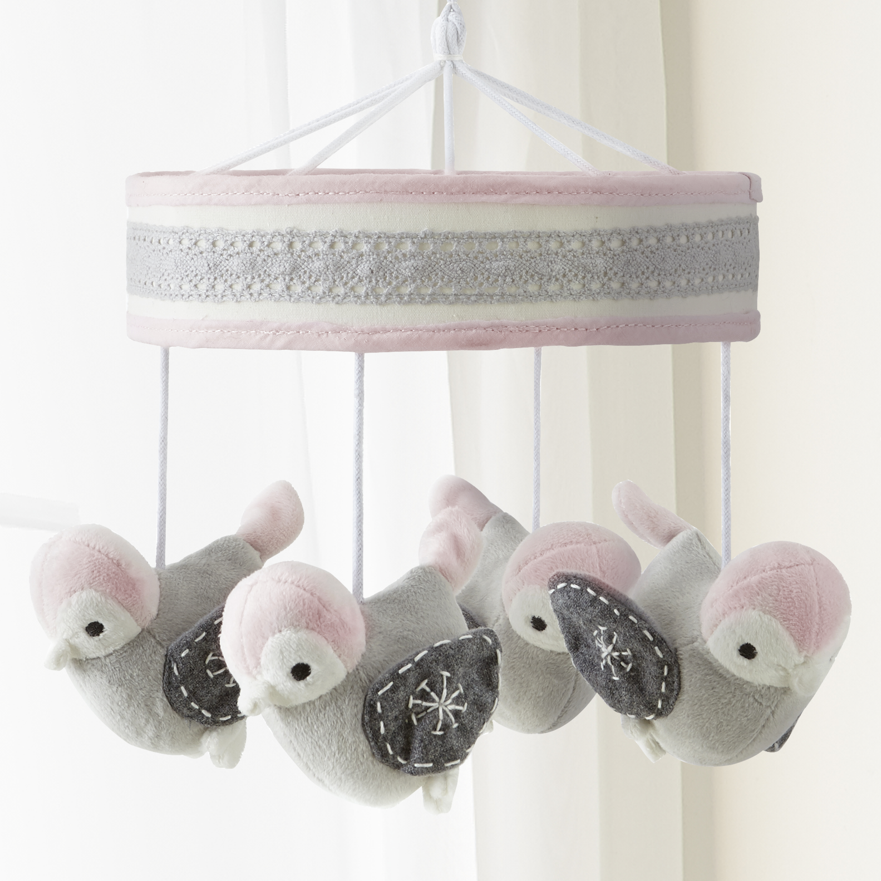 Levtex Home Lullabies Baby Crib Mobile Grey and Pink Floral