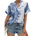 thumbnail image 4 of Xuanfei Women Tie-Dyed V Neck Cuffed Short Sleeve Curved Hem Pullover Blouse, 4 of 7