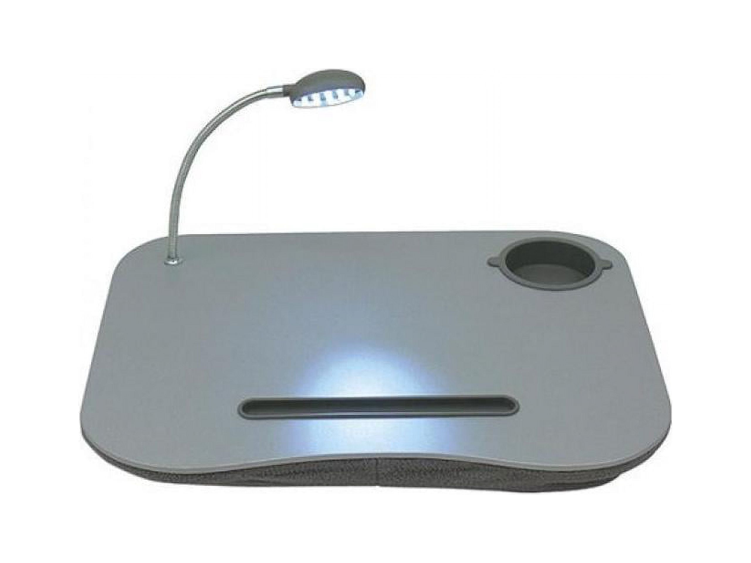 QVS Laptop Desk with Built-In Cushion/LED Light and Cup Holder - Gray