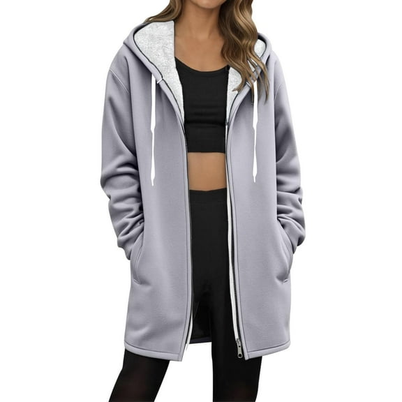 Womens Sherpa Lined Jacket Zip Up Hoodie Long Sleeve Winter Casual Thick Warm Hooded Sweatshirt Coats Loose Fit (XL, Gray)