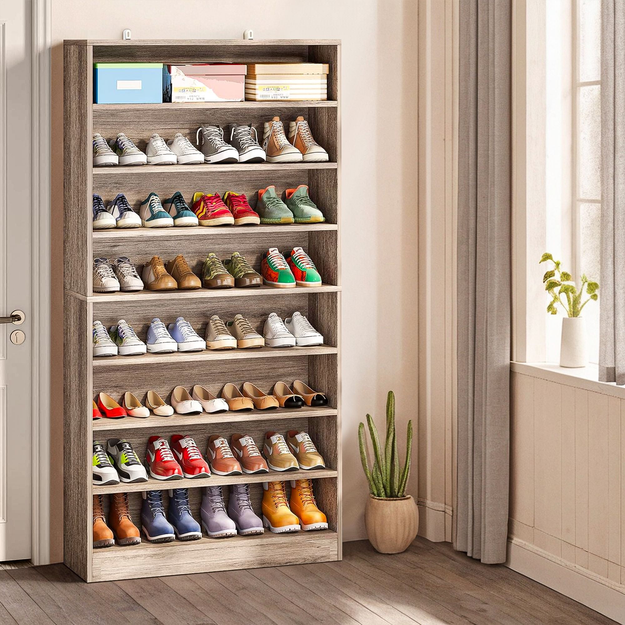 Demi Bonn Wooden Shoe Rack 9-Tier Shoe Storage Organizer Entryway Shoe Shelf, 40-45 Pairs Freestanding Shoe Cabinet, Gray