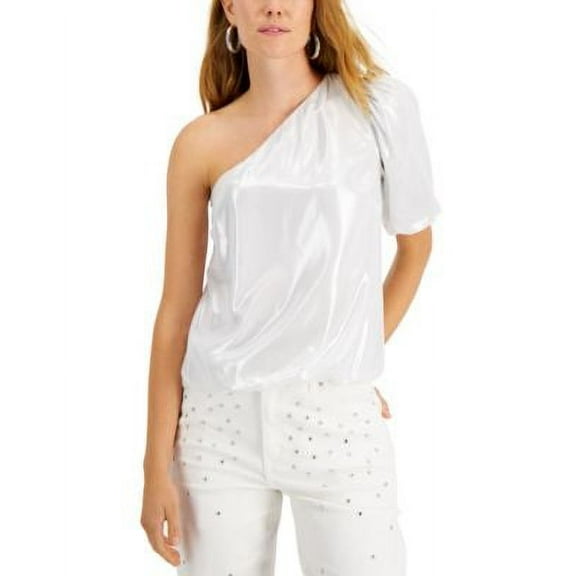 MSRP $70 Inc International Concepts One-Shoulder Top Silver Sheen Size Small