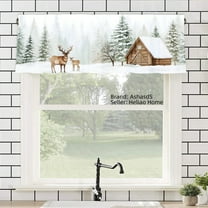 AshasdS Polyester Window Valance Curtain with Deer and Cabin Winter Scene for Home Kitchen Living Room Bedroom Bathroom Decor 54x18 inch