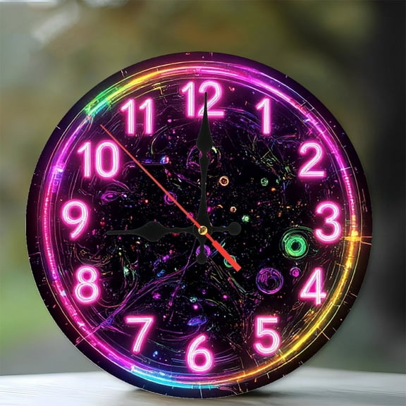 Neon Clock Starry Wall Decor Art 10-Inch Silent Wooden Wall Clock, Battery Operated (AA Batteries Not Included), Artistic Home Decor