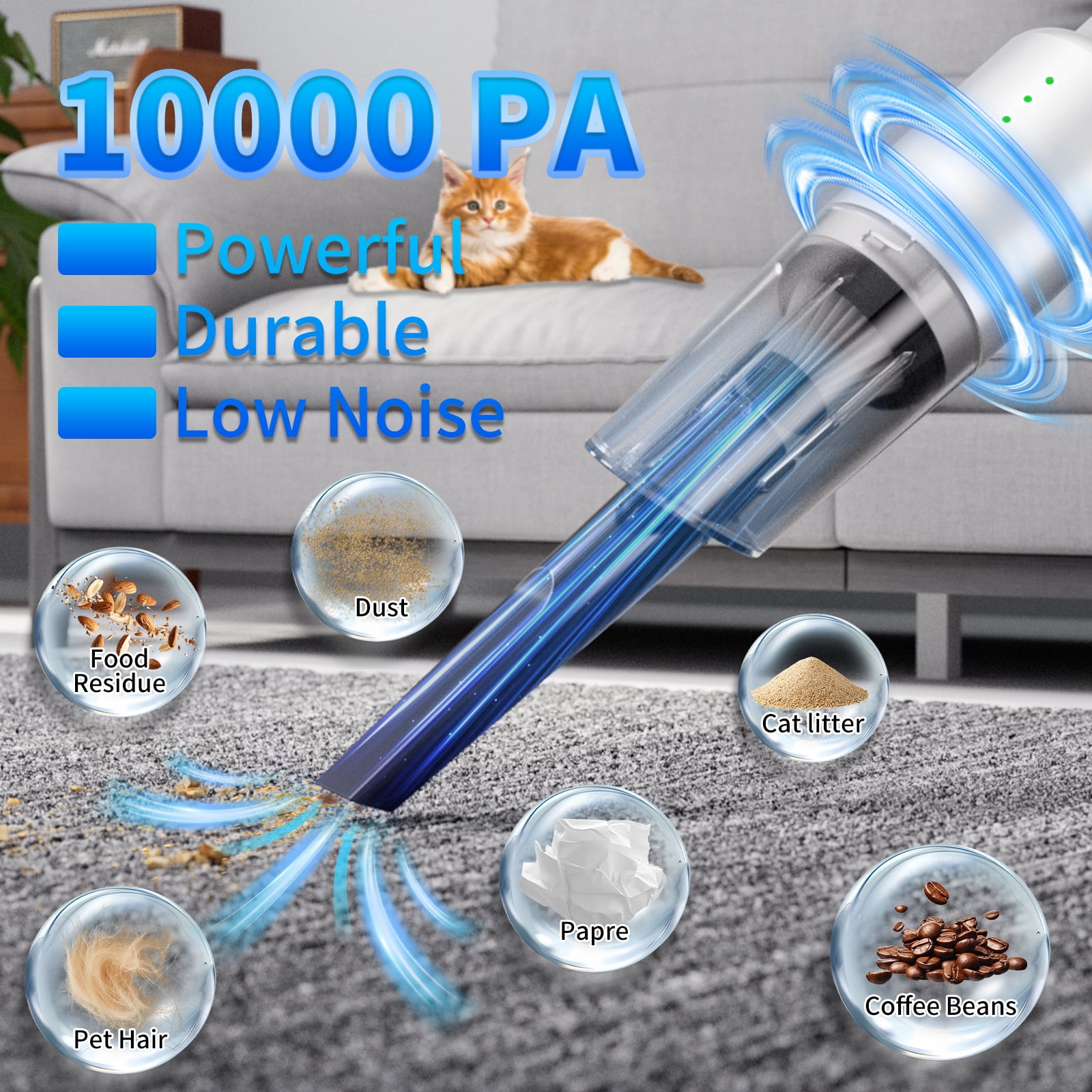 KASONIC Handheld Vacuum Cordless, 10000PA Strong Suction Car Vacuum Cleaner with Reusable HEPA Filter , Portable Rechargeable Dust Busters for Home, Car, Office, Pet Hair