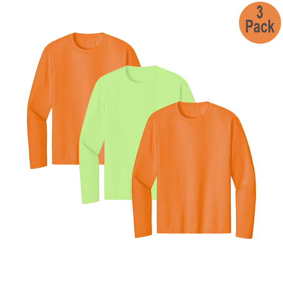 Zfeel Hi Vis Pure Dry Fit Poly T-Shirt for Men, Long Sleeve Safety Neon Green and Orange, 3 Pack S