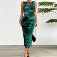 thumbnail image 4 of TSADFHJI Jupes en Velours Côtelé pour Femmes Mini Mode Décontractée Slim Imprimé Sans Manches Fendue Robe Col Haut S Vert Foncé, 4 of 9