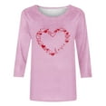 thumbnail image 2 of 3/4 Length Sleeve Tops for Women Cute Hearts Printed Valentines Day Holiday Tees Long Sleeve Crewneck T-shirts (XL, Pink #E), 2 of 5