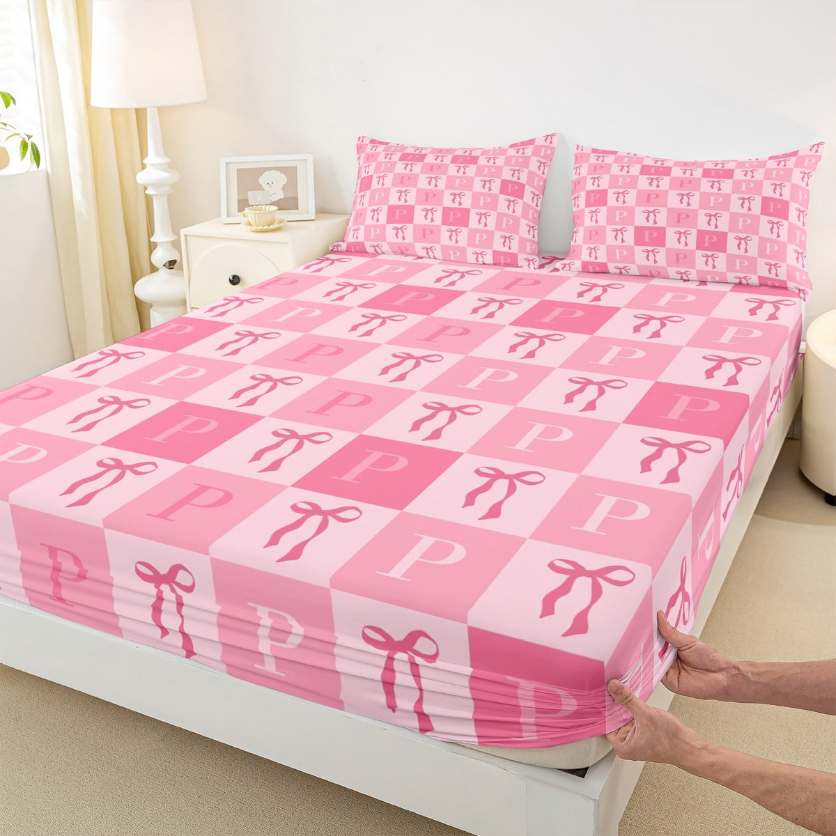 Jejeloiu King Size Letter 'T' Bed Sheet Set - 4 PC, Microfiber, Deep Pocket, Pastel Purple Blue Black
