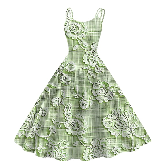 Abcomgle Summer Dress for Girls 14-16 Casual A-Line Sleeveless Midi Dress Spaghetti Strap Basic Vintage Floral Print Swing Sundresses for 4-14t Kids,Green,9-10Years