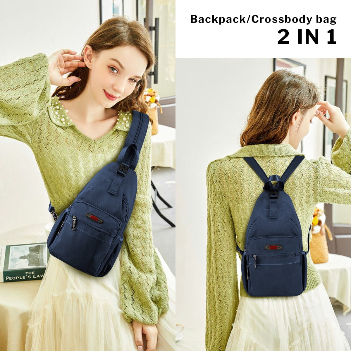 Sling Bags for Men Women Crossbody Small Sling Backpack with Single Double Shoulder Lightweight Over Shoulder Bag for Daily Travel Use,8610-Navy