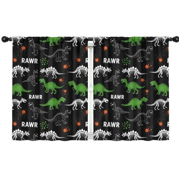 Blackout Kids Curtains,Black Cartoon Dinosaurs Rawr Pattern Childrens Insulated Curtains Set Of 2,Bedroom Essentials,Toddler Room Decor 42"x54"