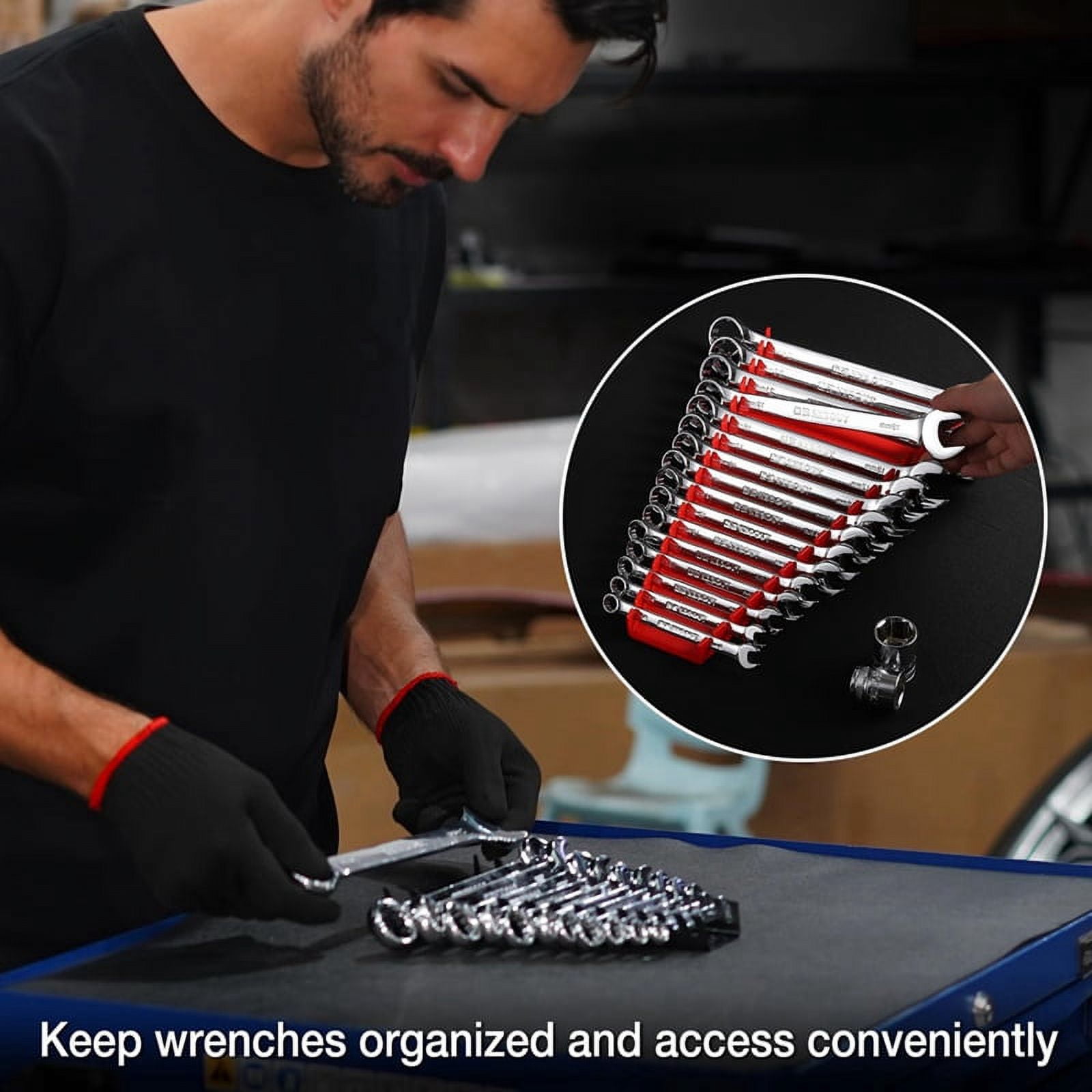 64 Slot ABS Wrench Organizer, Hanging Organizer for Tool Boxes and Walls, Suitable for SAE and Metric Wrench Storage