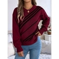 thumbnail image 6 of Women'S Casual Striped Round Neck Lantern Long Sleeve Pullover Sweater Red XL, 6 of 9