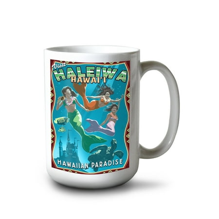 

15 fl oz Ceramic Mug Haleiwa Hawai i Mermaids Dishwasher & Microwave Safe