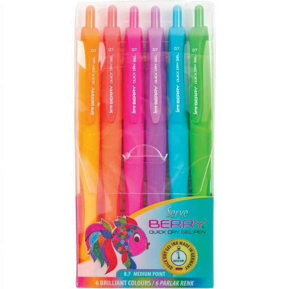 So-Mine Serve Berry Quick Dry Retract Gel Ink Pen - Medium Pen Point - 0.7 mm Pen Point Size - Retractable - Orange, Red, Pink, Turquoise, Lilac, Light Green Gel-based Ink - Orange, | Bundle of 5 Each