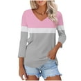 thumbnail image 5 of Womens Plus Size Tops 3/4 Length Sleeve Fall Fashion Trendy Casual Going Out Tops Cold Shoulder V Neck Gradient Plaid Graphic Shirts Casual Elegant Fall Blouse, 5 of 7